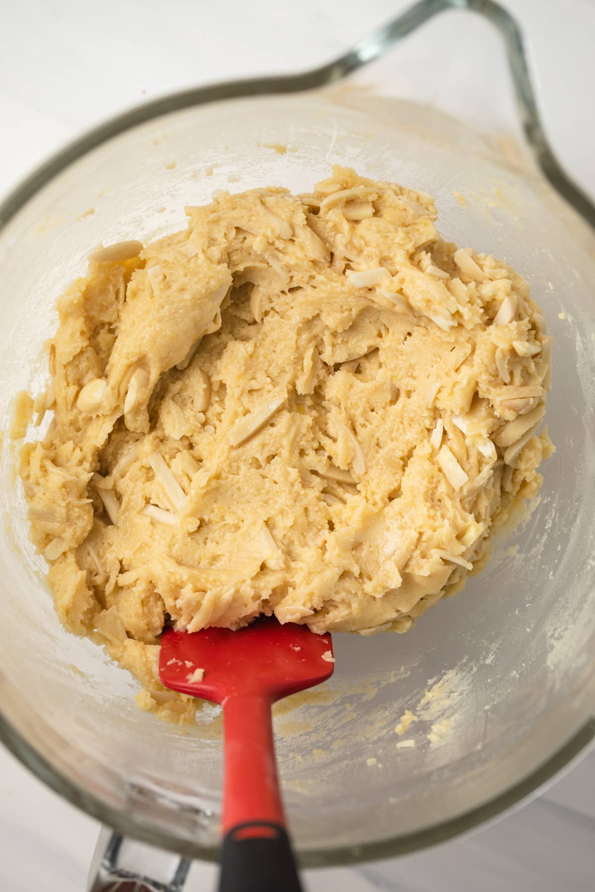 Biscotti dough in mixing bowl.