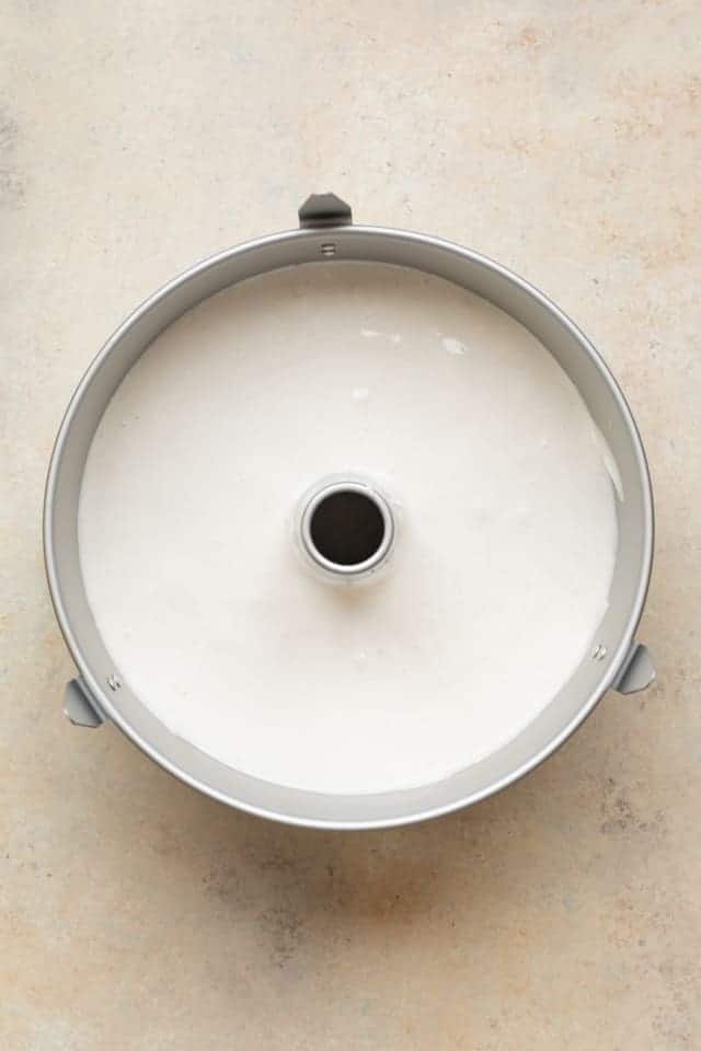 angel food cake batter in pan