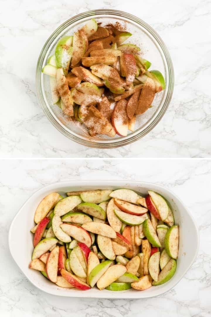 process shots for making apple crisp filling