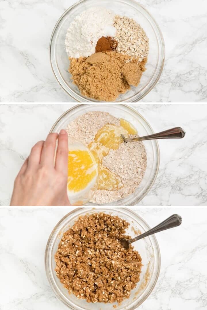 process shots for making apple crisp topping