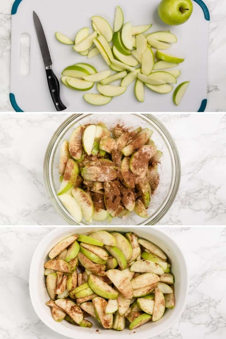 process shots for making apple crumble filling