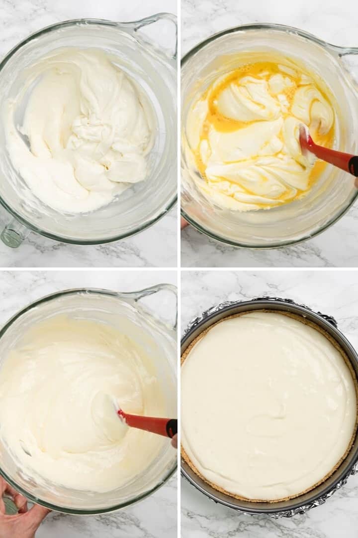 process shots for making apple pie cheesecake filling