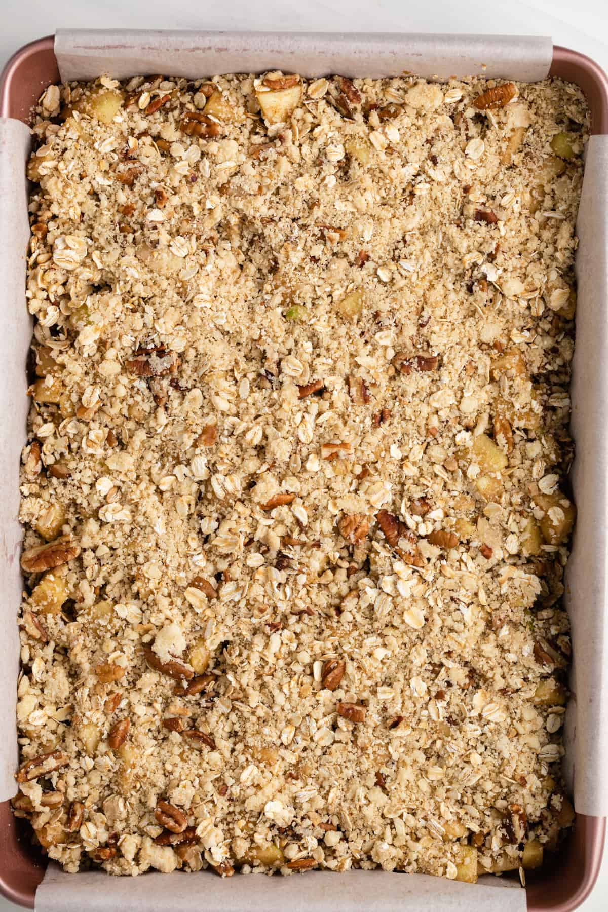 Apple streusel bars ready to bake