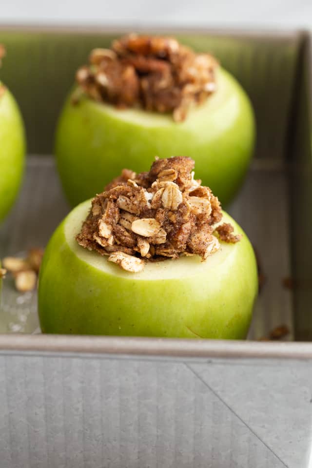 side view of stuffed baked apples