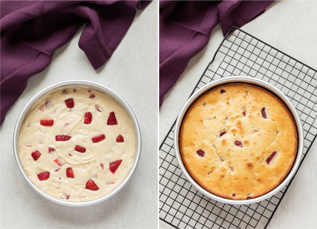 process shots for baking a fresh strawberry cake