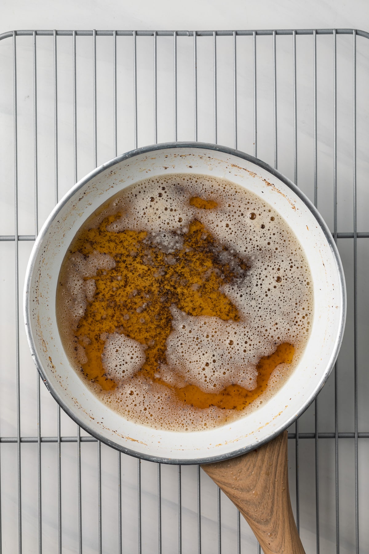 Brown butter in fry pan.