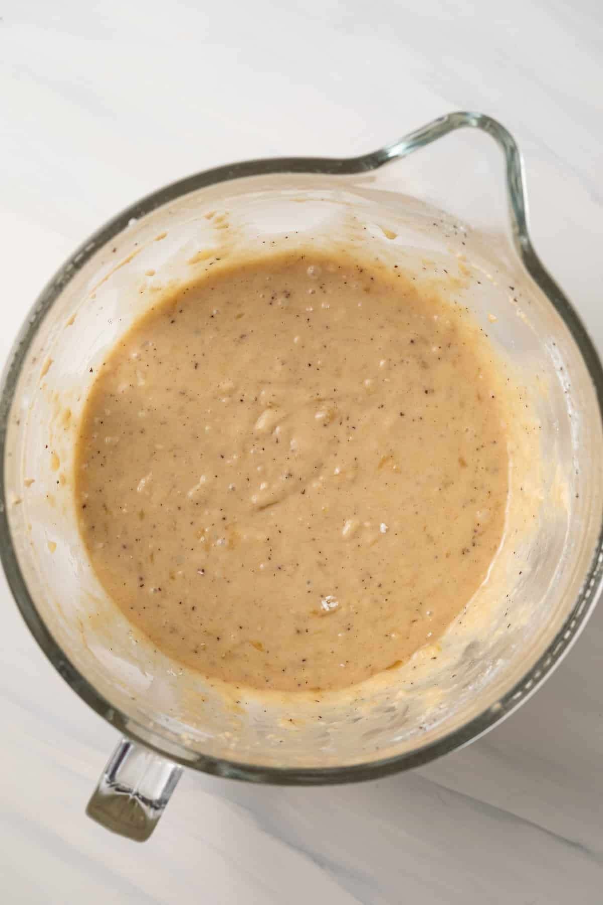 Cupcake batter in mixing bowl.