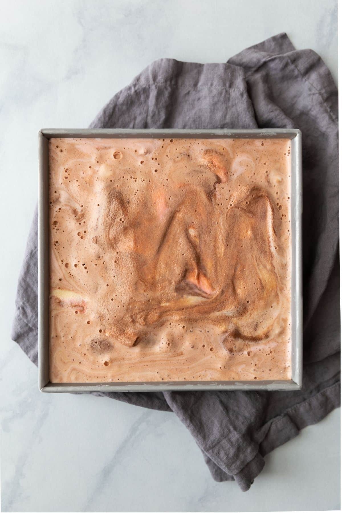 No bake banana split icebox cake in square pan.