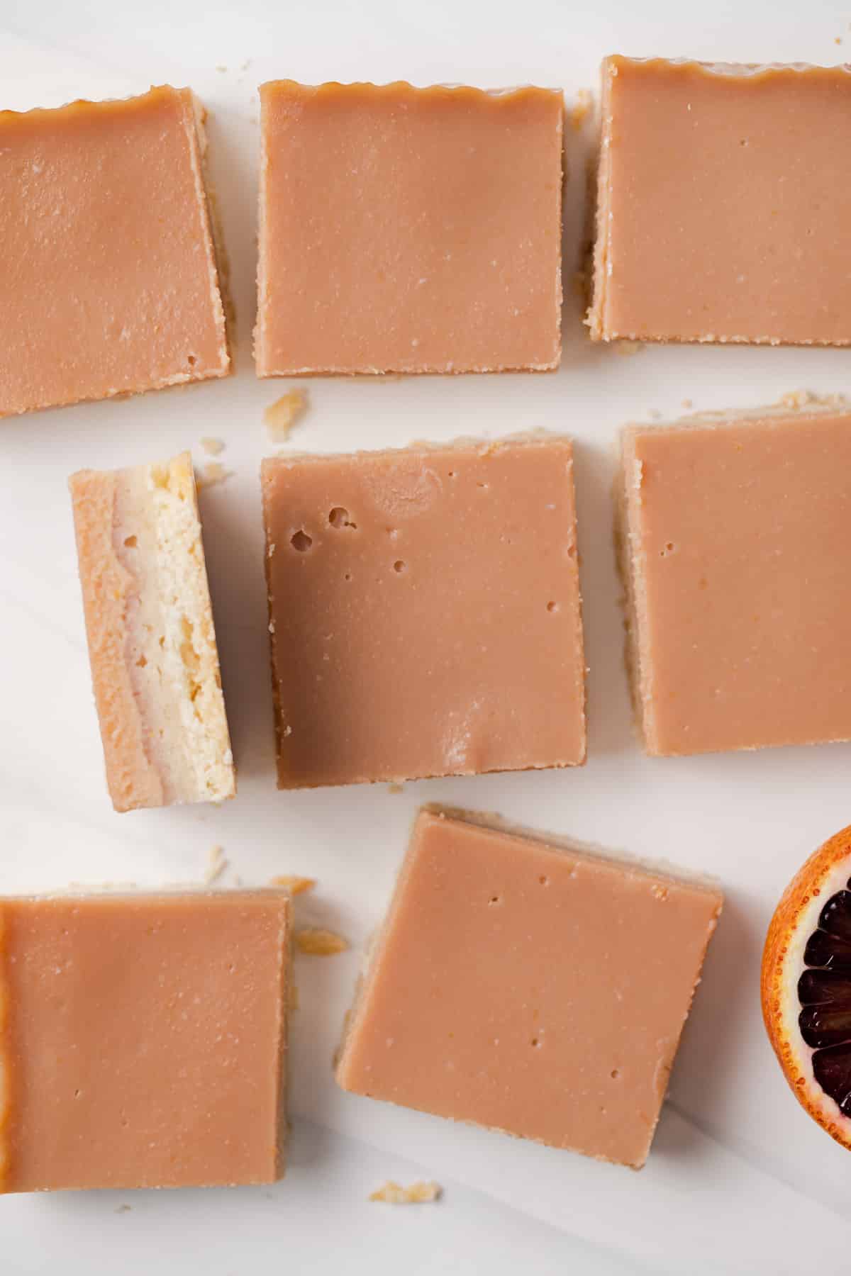 Overhead of blood orange bars.