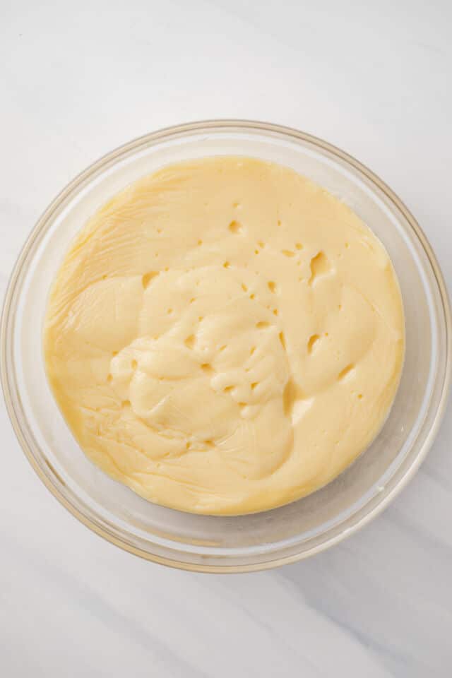 Pastry cream in glass bowl.