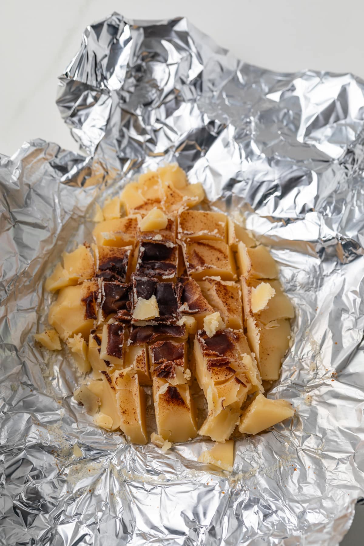 Brown butter solidified and cut into cubes.