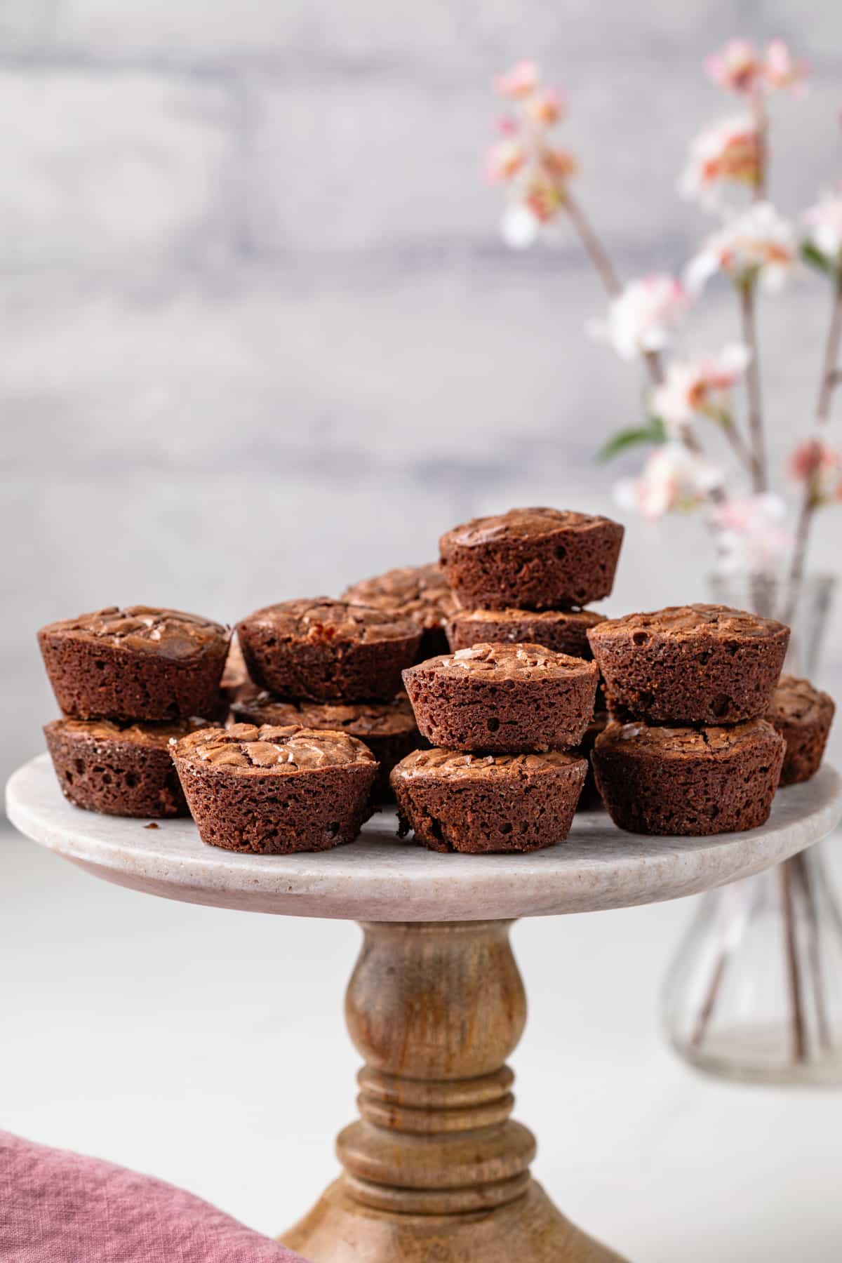 Brownie bites on cake stand.