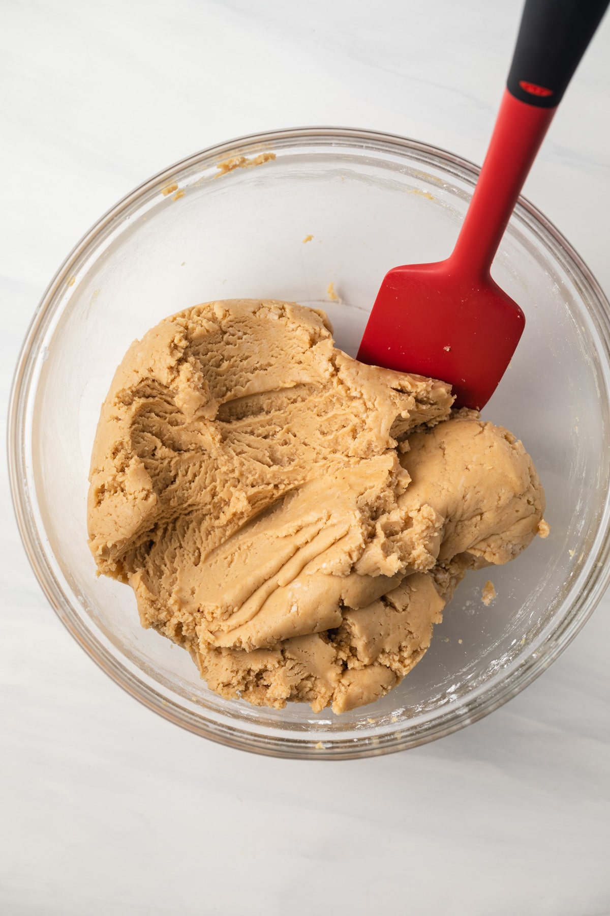 Peanut butter filling in a glass bowl.