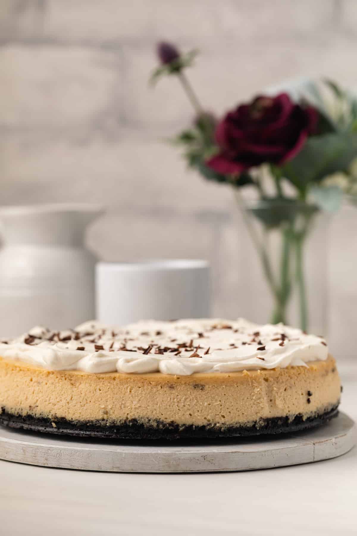 Side view of cappuccino cheesecake.