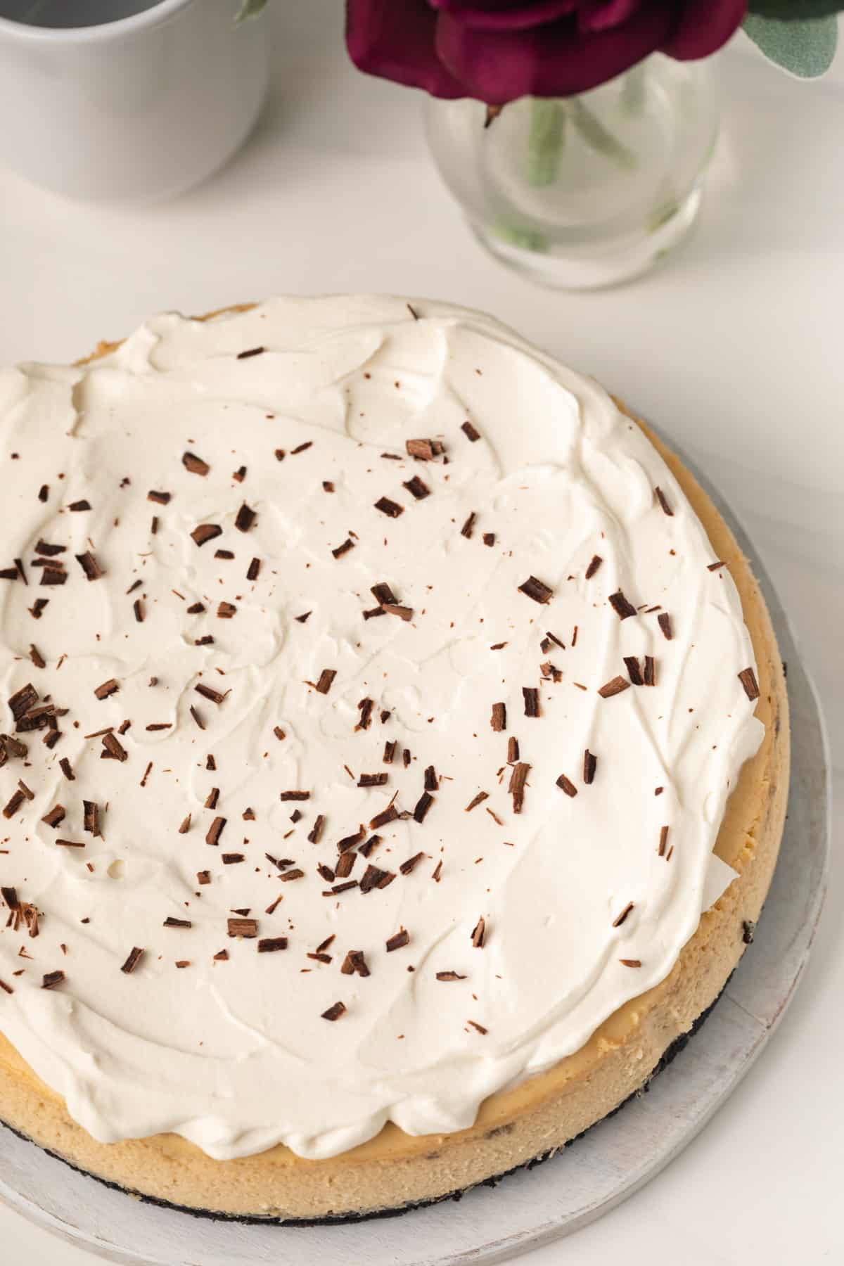 Overhead of cappuccino cheesecake.