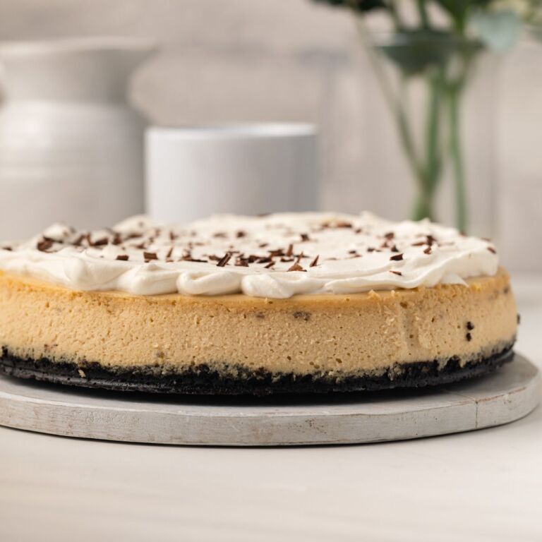 Side view of cappuccino cheesecake.