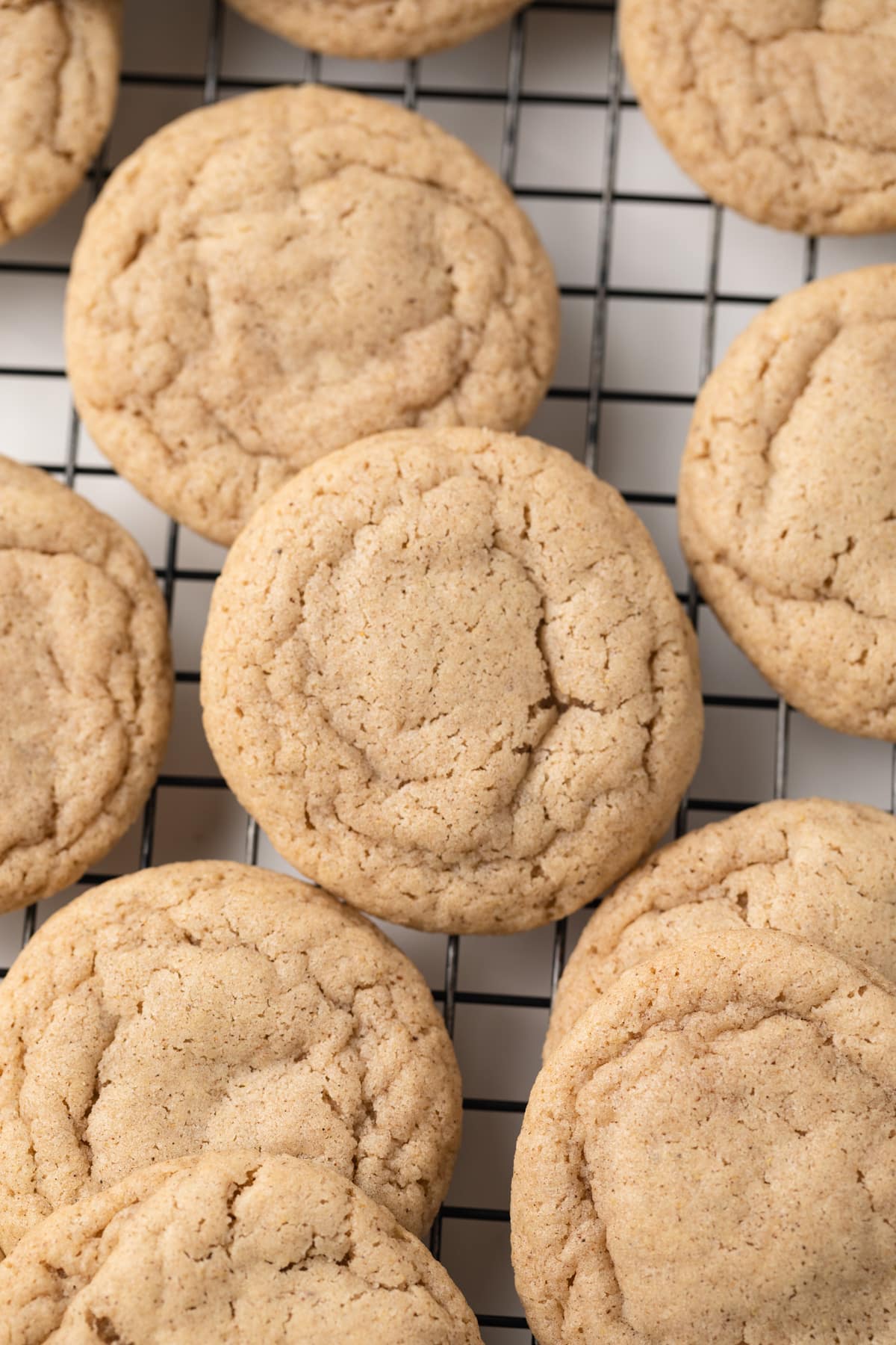 Close up of chai cookies on wire rack.