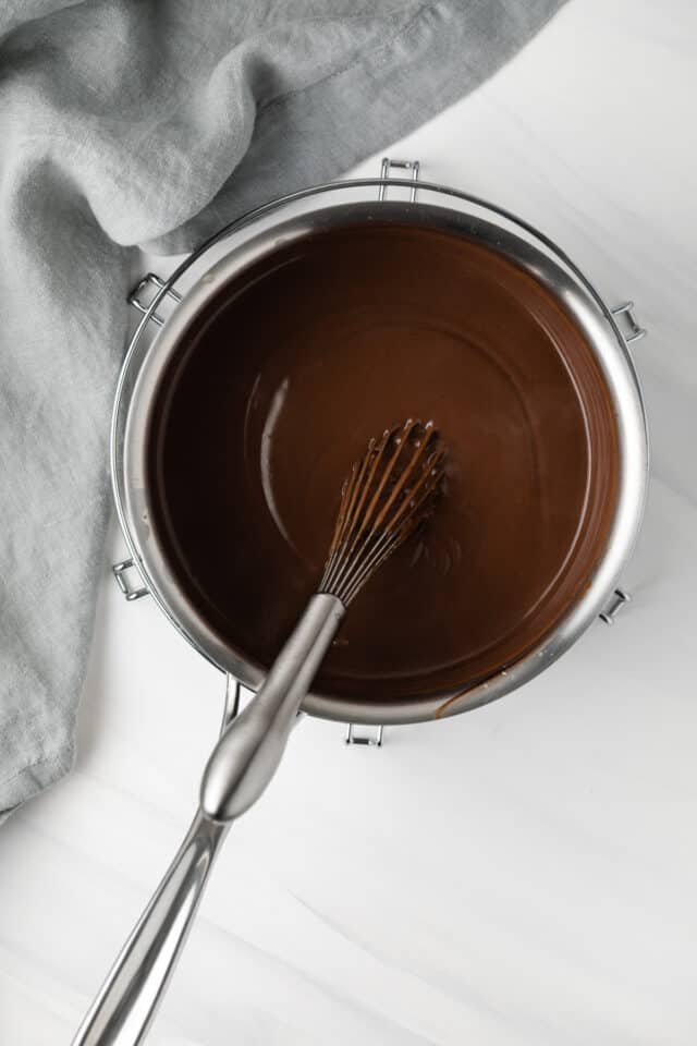 Chocolate pie filling being cooked