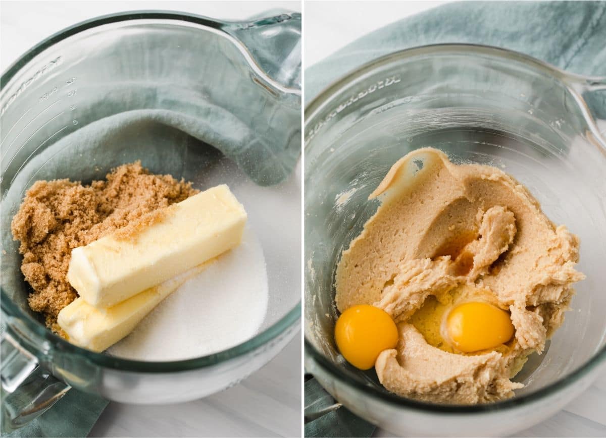 process shots showing wet ingredients mixed in glass bowl