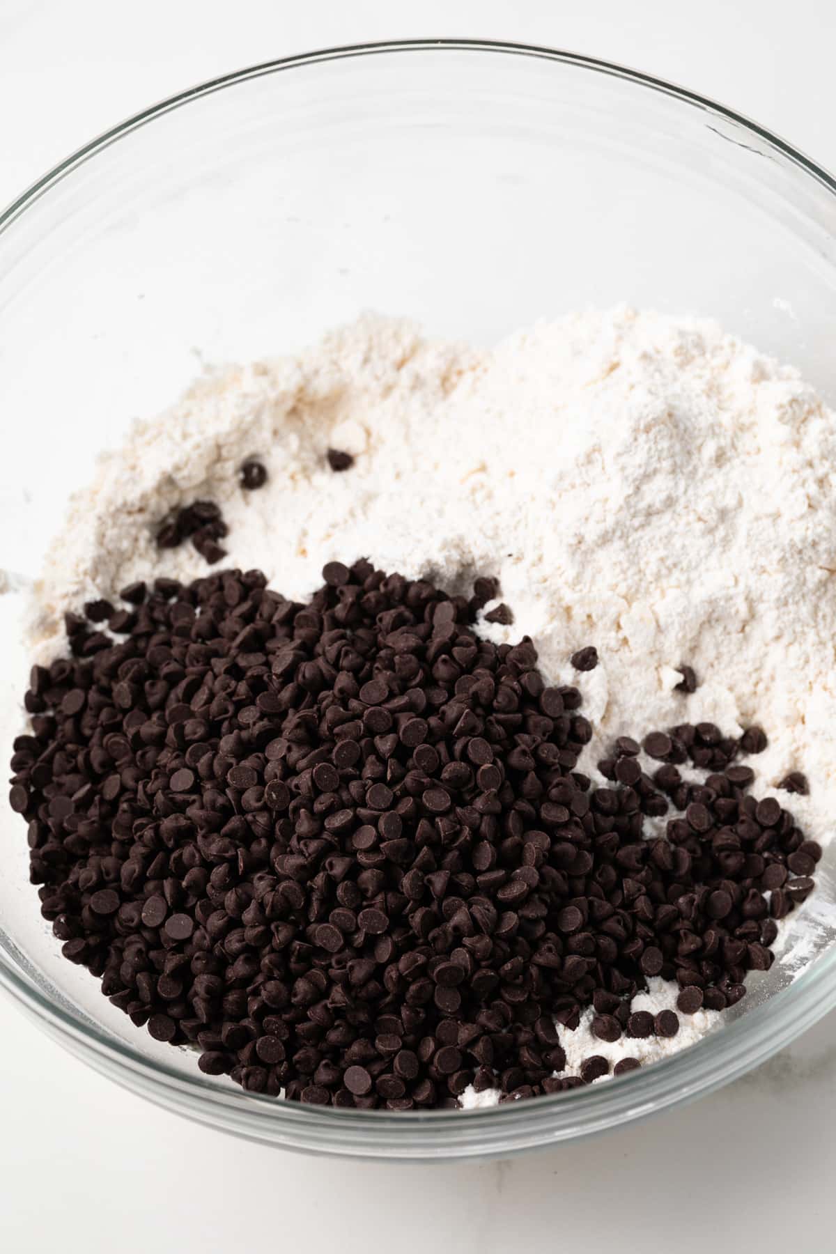 Dry ingredients with chocolate chips.