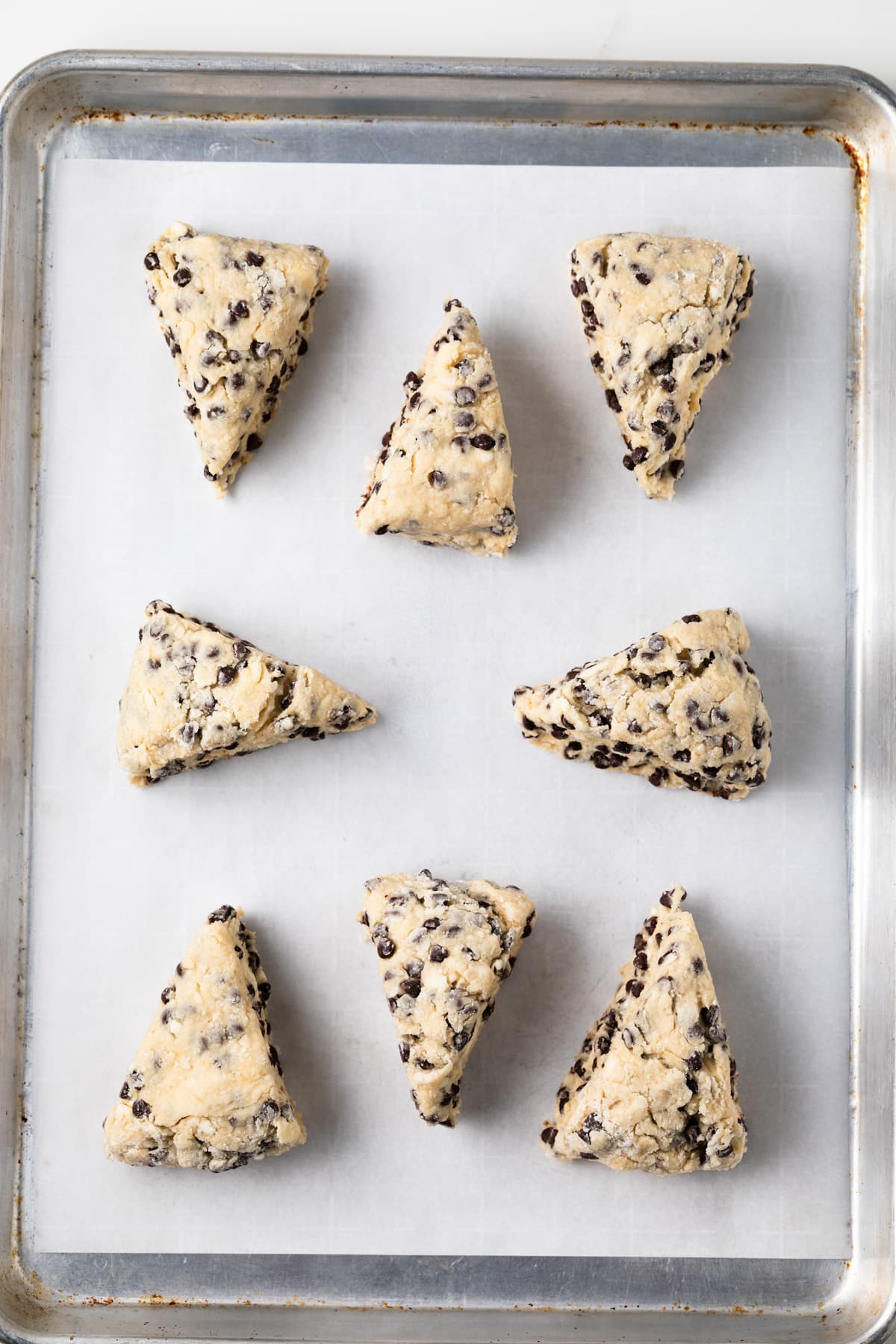 Unbaked chocolate chip scones.