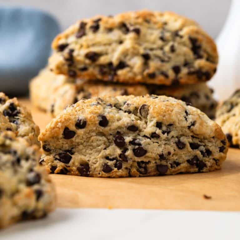 Stacked chocolate chip scones.