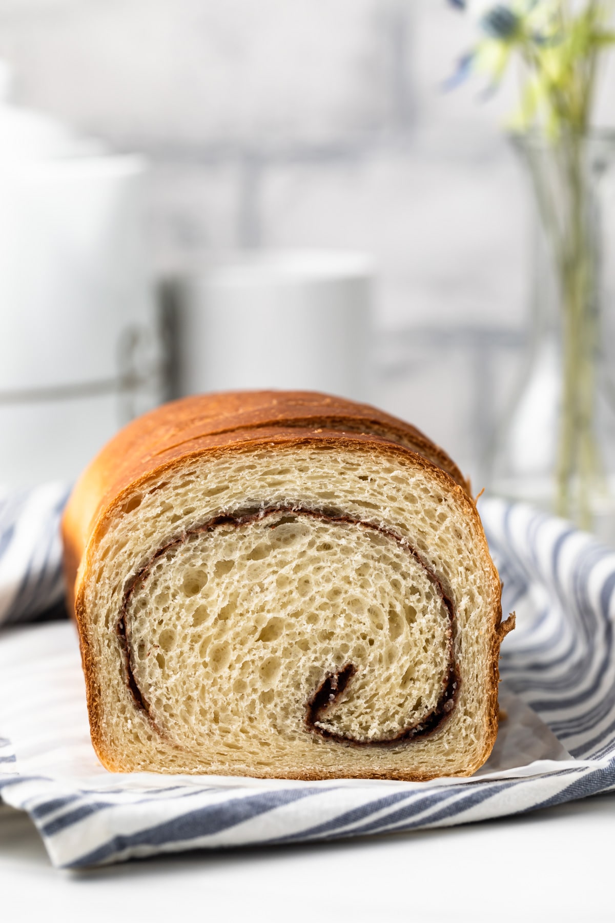 open face shot of cinnamon swirl bread