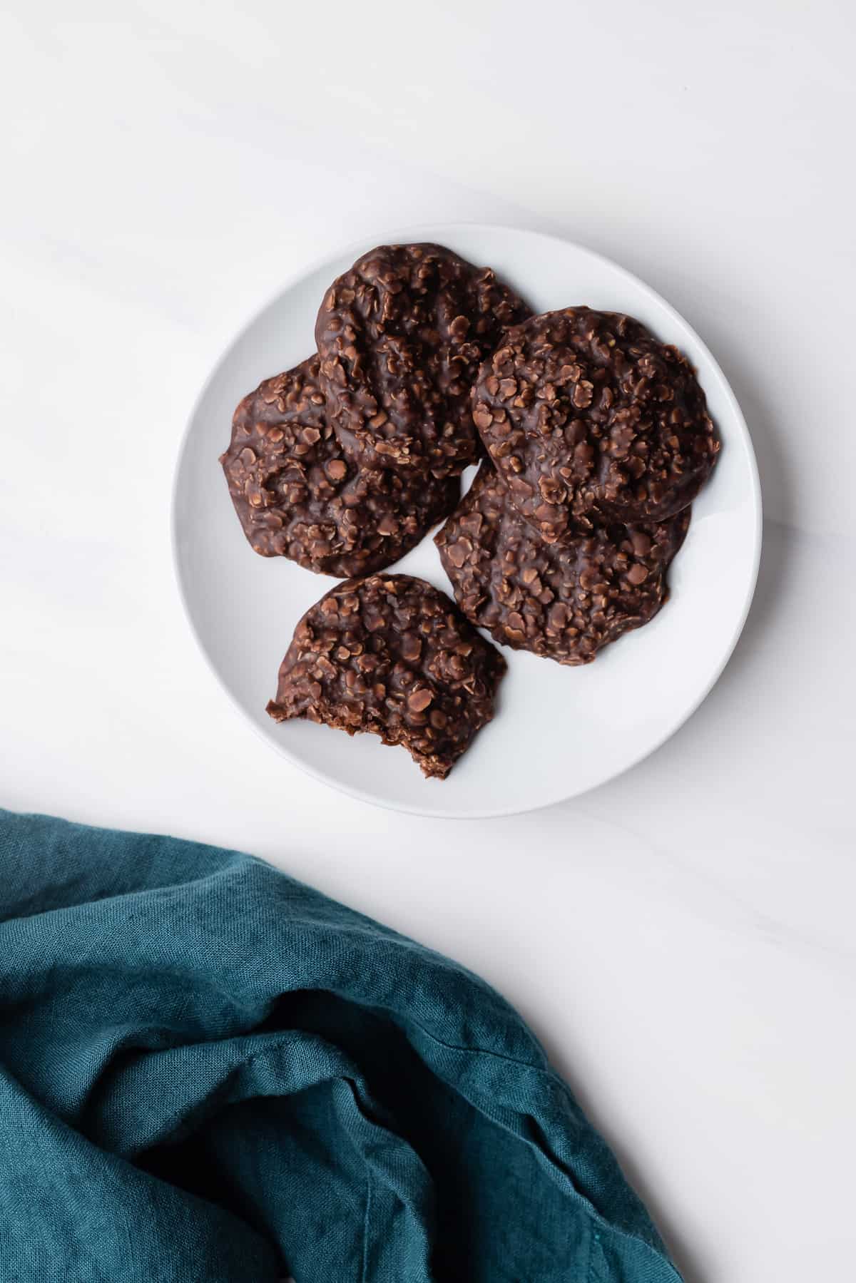 No bake cookies on white plate.