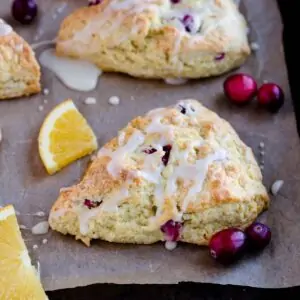 Cranberry Orange Scones on brown paper