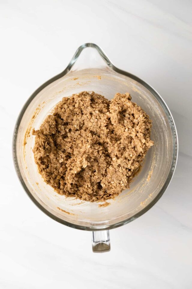 Cookie dough in a mixing bowl