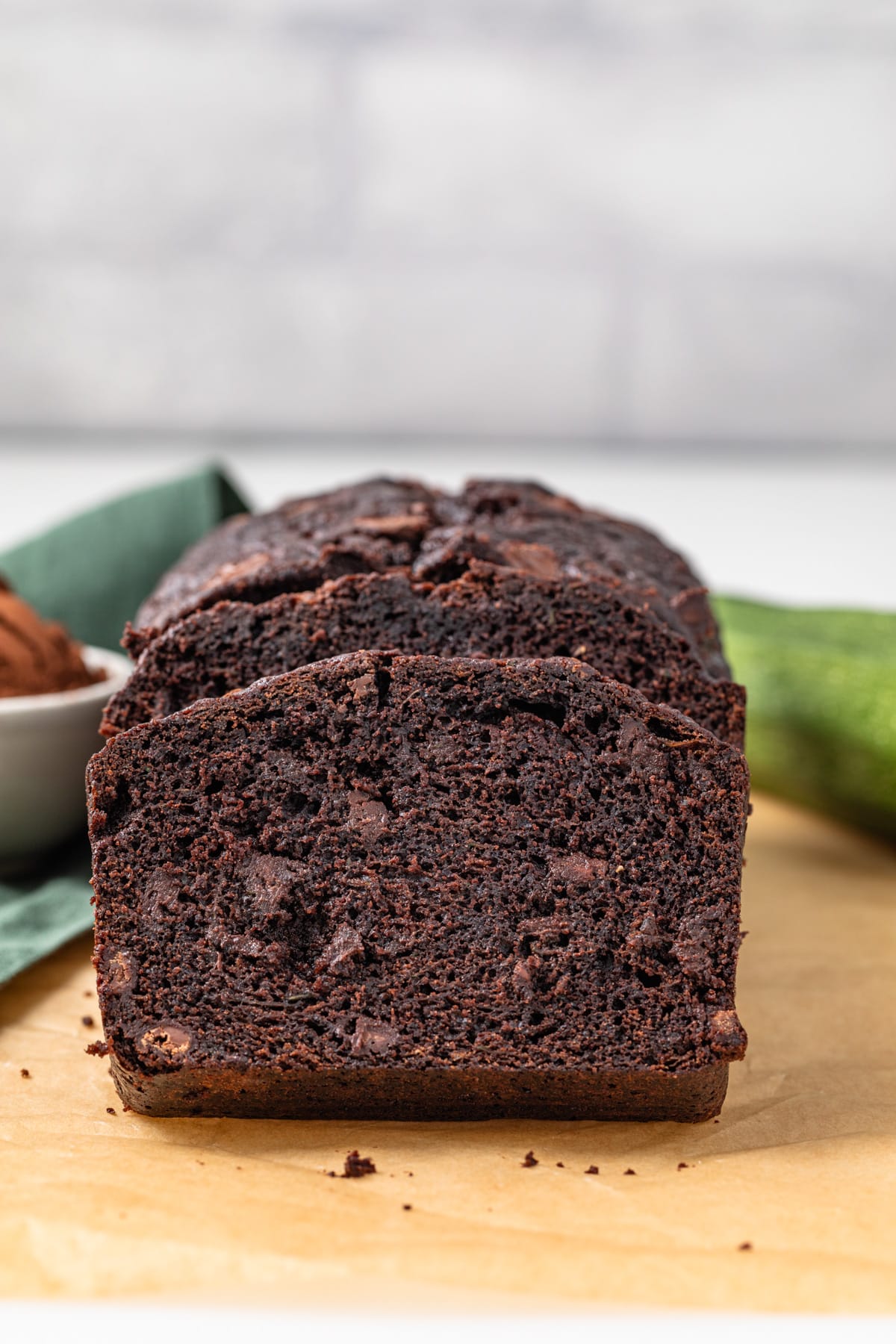 Sliced double chocolate zucchini bread.