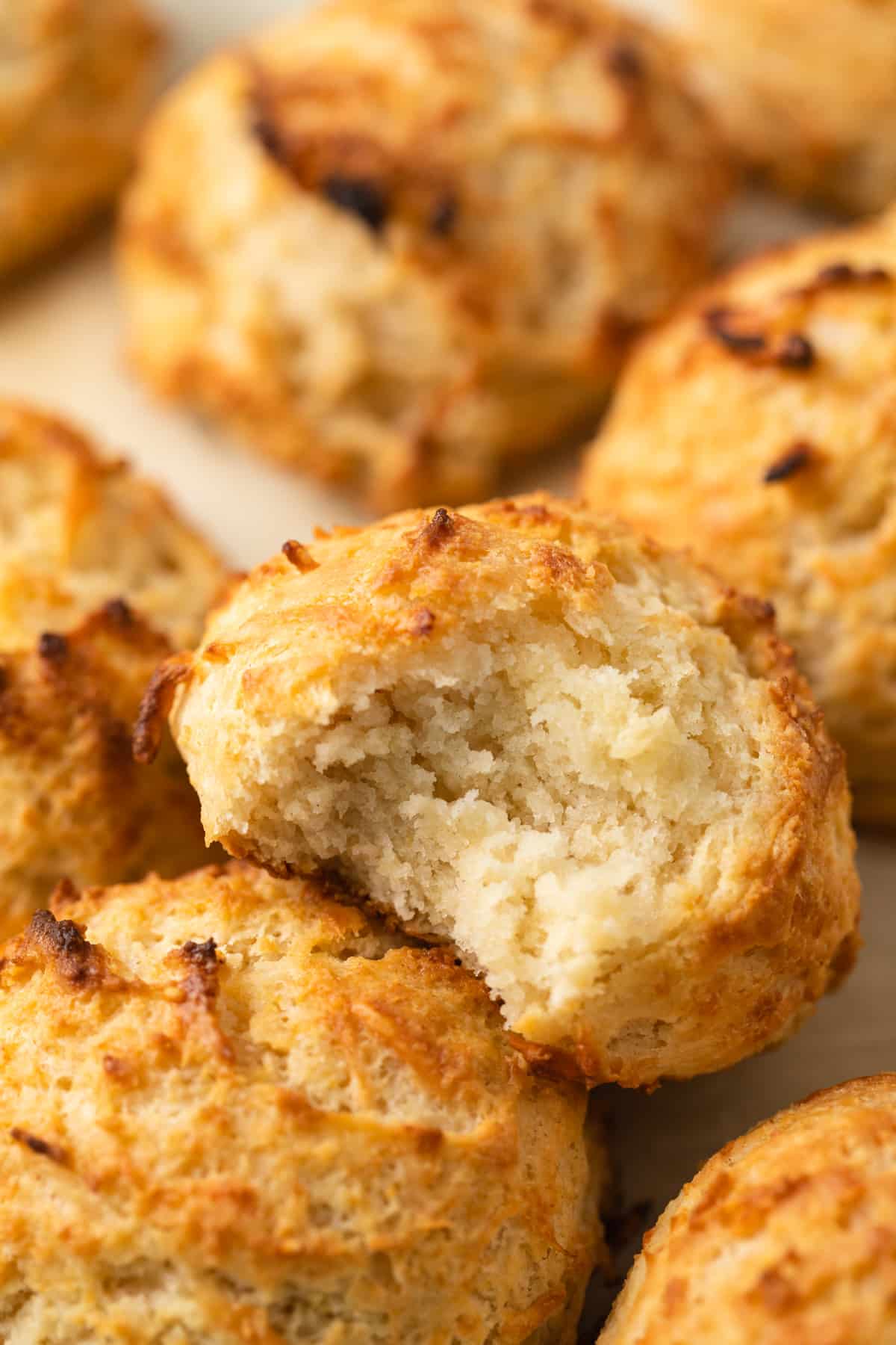 Drop biscuit with a bite taken out.