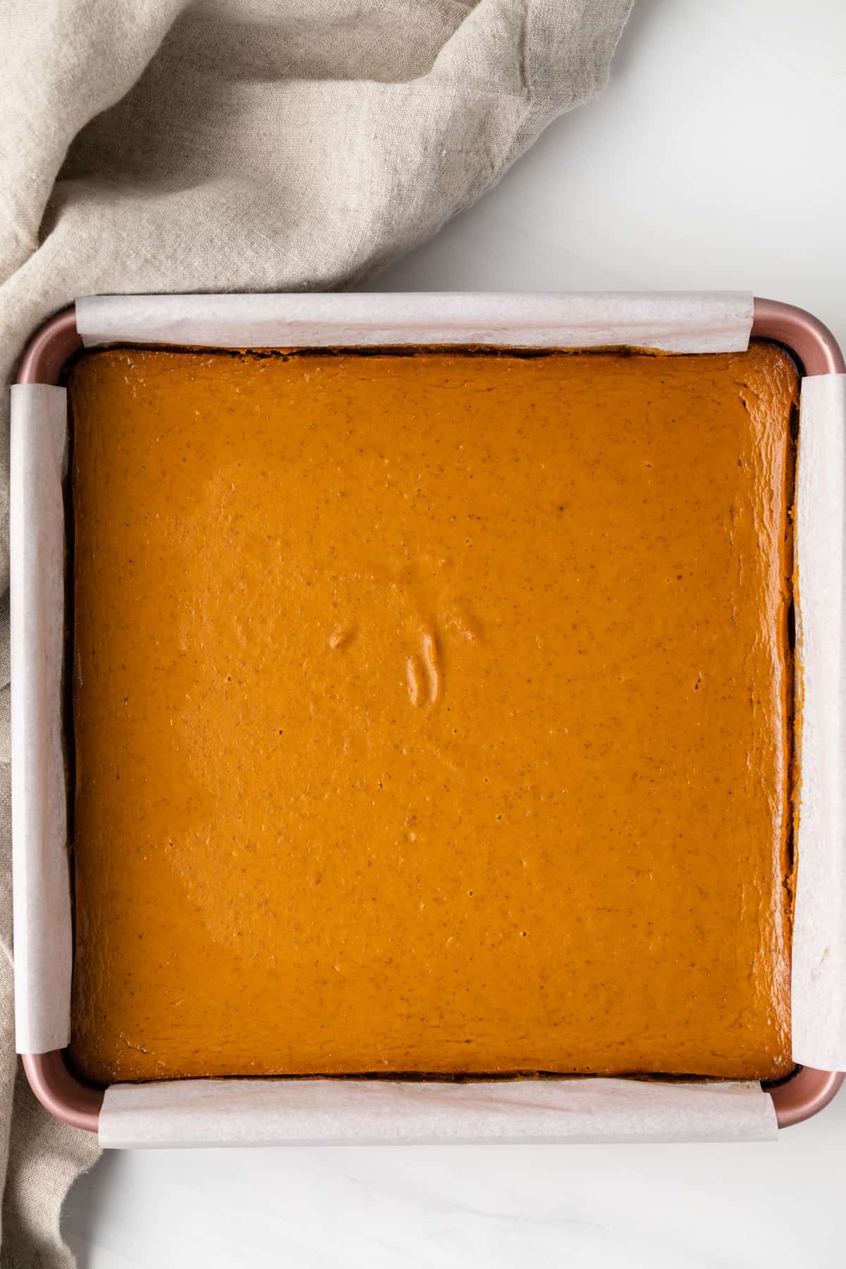 Overhead shot of Dulce de Leche Pumpkin Bar in pan