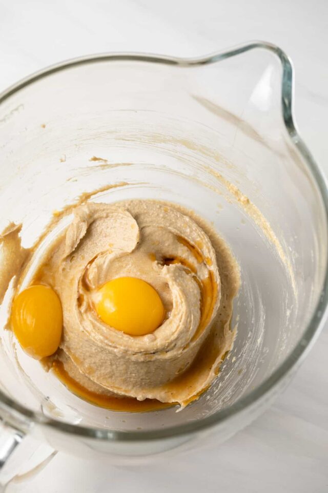 Eggs added to thumbprint cookie dough