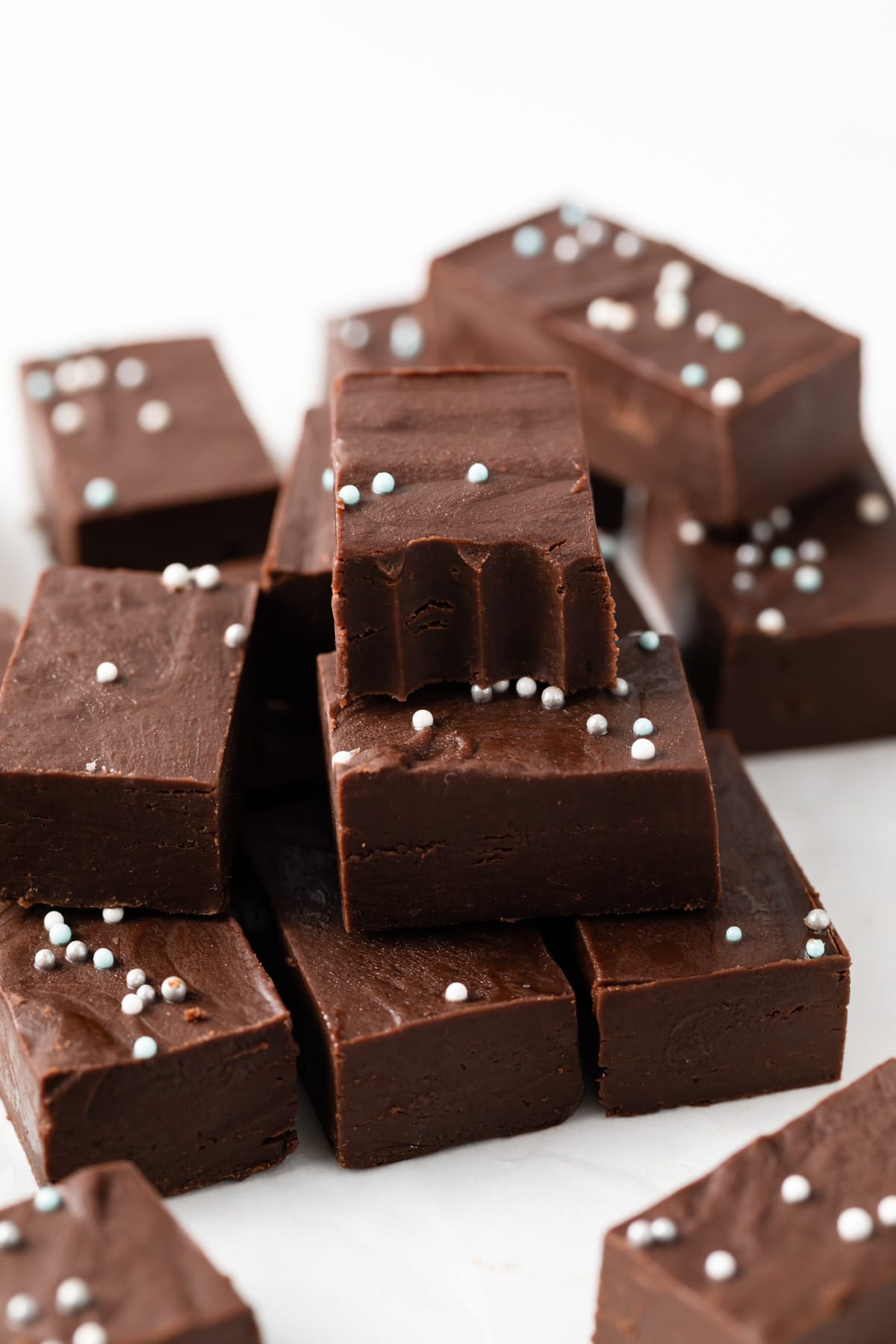 the best chocolate fudge with a bite taken out