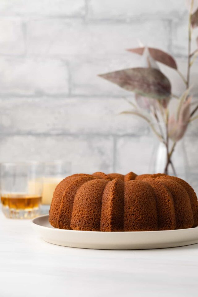 An eggnog bundt cake on a plate