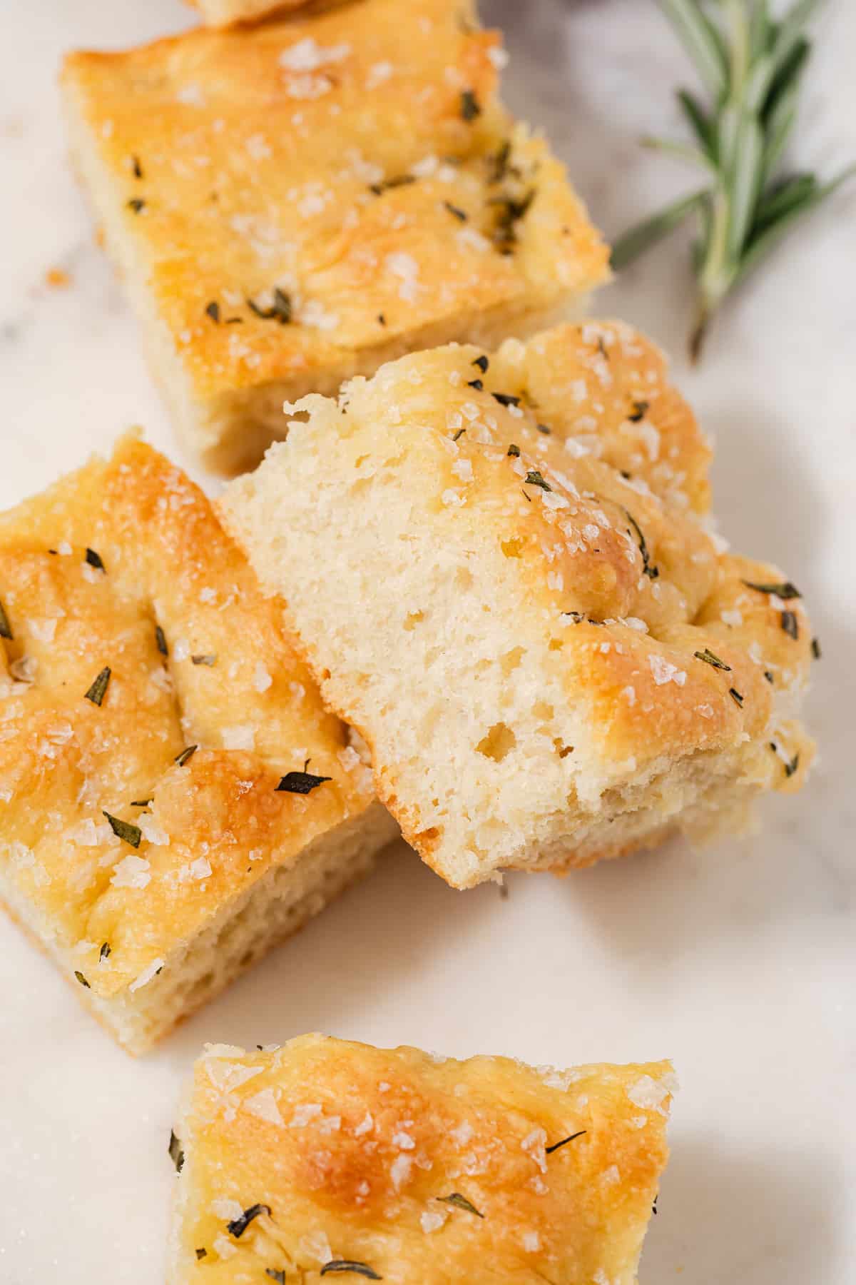 Close up of slice of focaccia.