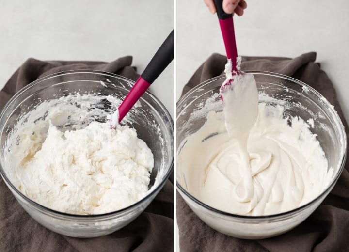 process shots for folding French macaron batter together