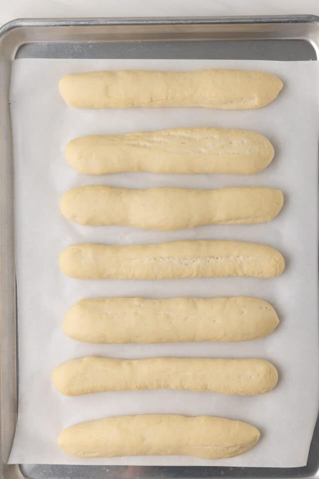 Proofed bread sticks.