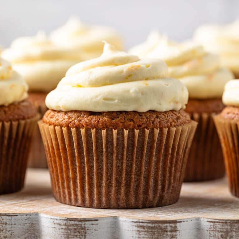 Close up of gingerbread cupcakes.