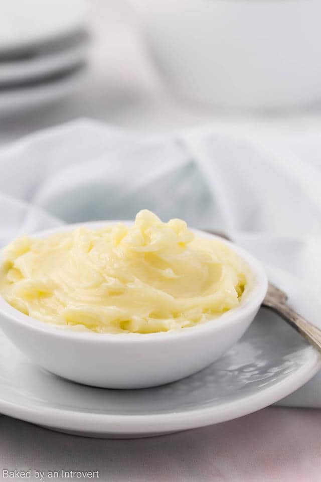 A bowl of honey butter for Hawaiian sweet rolls.