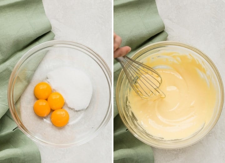 heated egg yolks for chocolate mousse process shots
