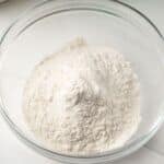 Homemade cake flour in glass bowl.