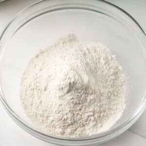 Homemade cake flour in glass bowl.