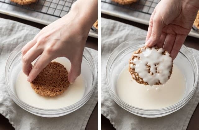 how to dip oatmeal cookies in icing process shots