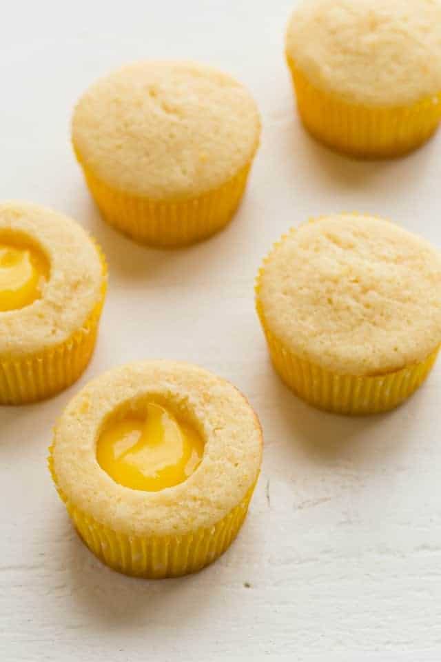lemon cupcakes with lemon curd filling.