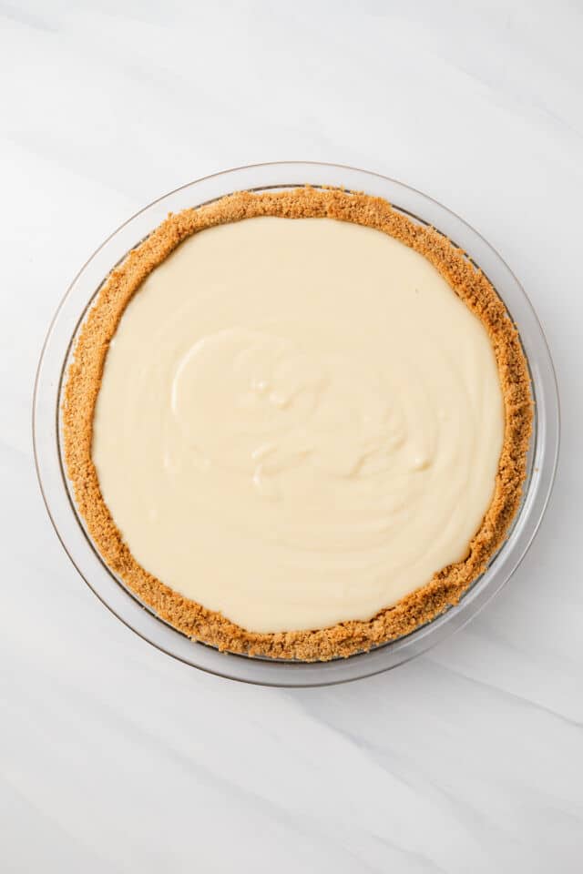 Lemon pie in a graham cracker crust.