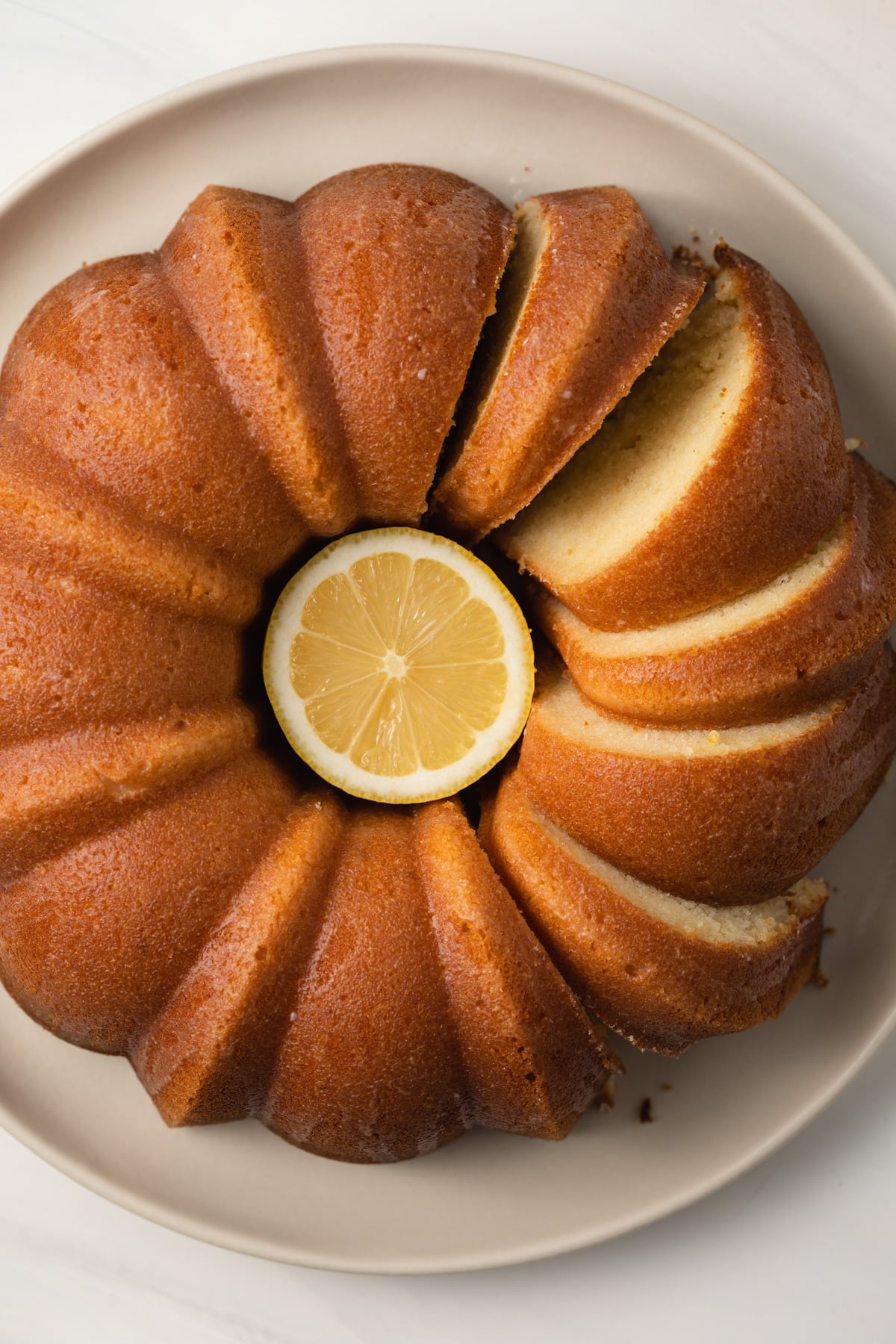 Sliced lemon pound cake.
