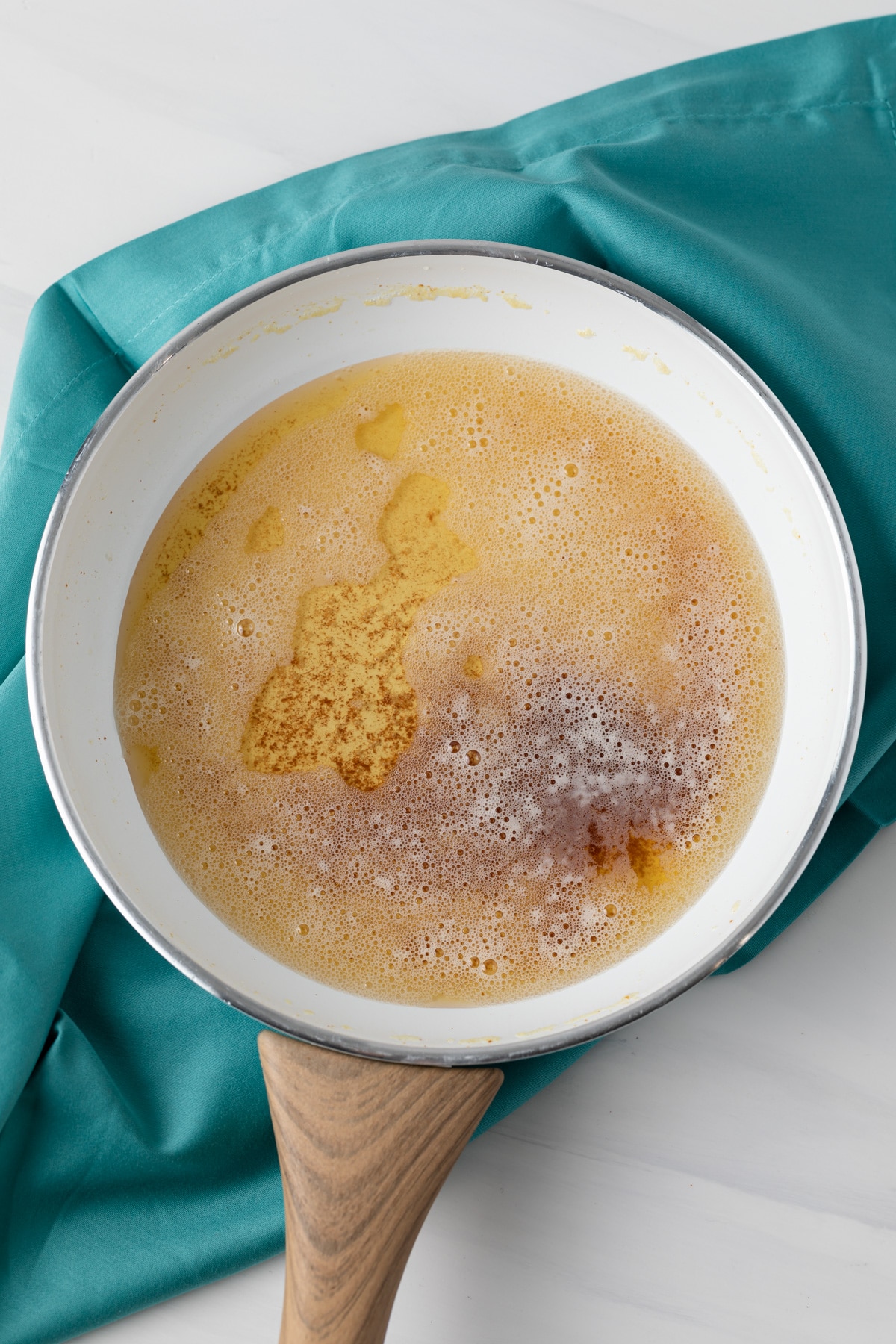 brown butter in a white sauté pan