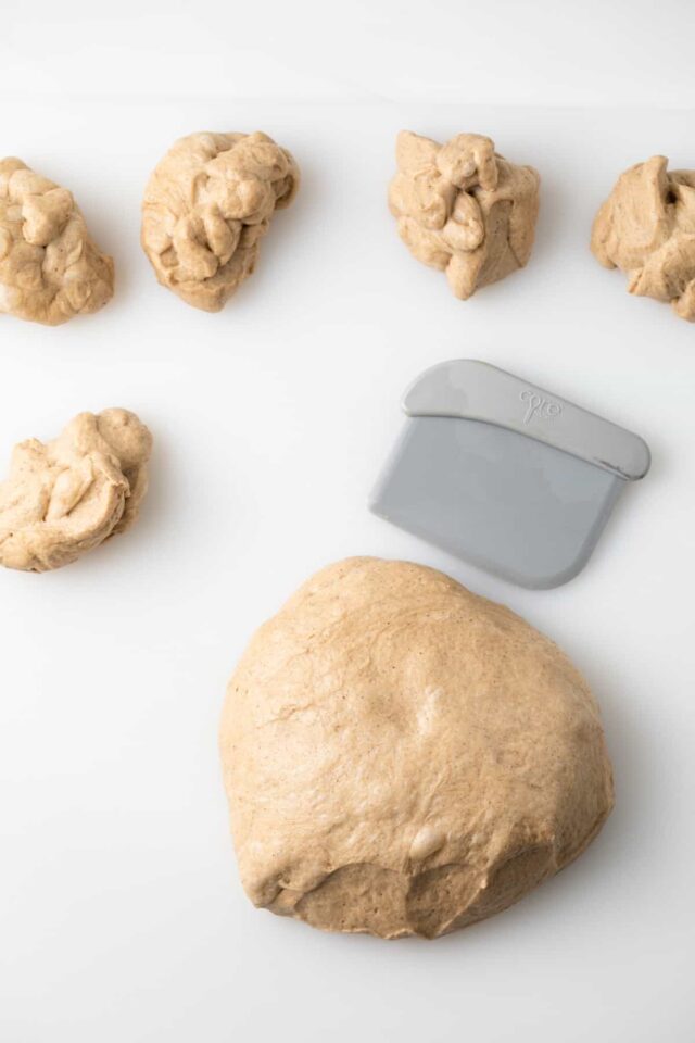 Maple Cinnamon Bagels dough being divided